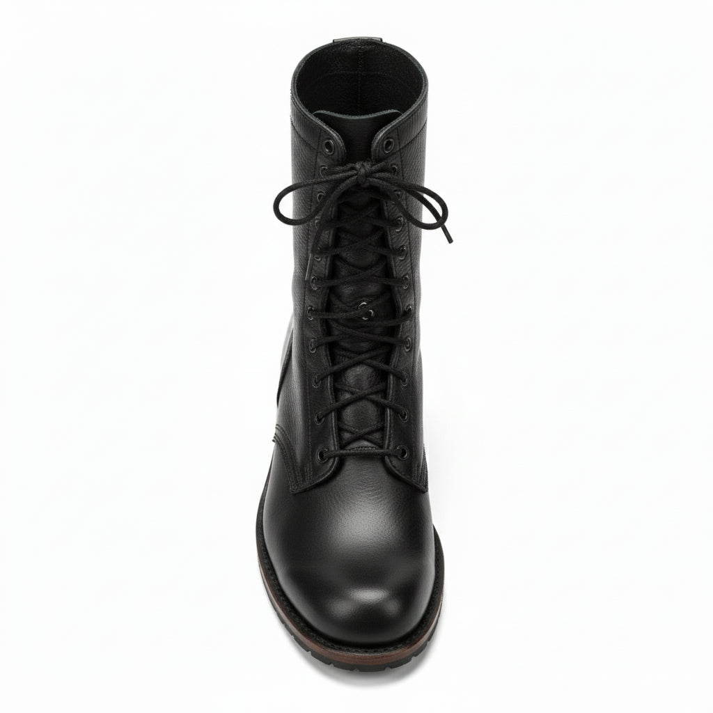 Men's Black Punk Combat Leather Boots - top-down-view