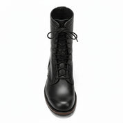 Men's Black Punk Combat Leather Boots - top-down-view