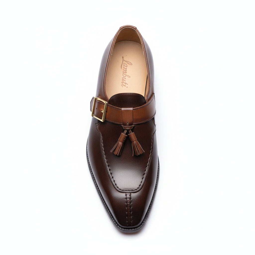 Men's Two-Tone Leather Tassel Dress Shoes - top-down-view