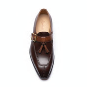 Men's Two-Tone Leather Tassel Dress Shoes - top-down-view