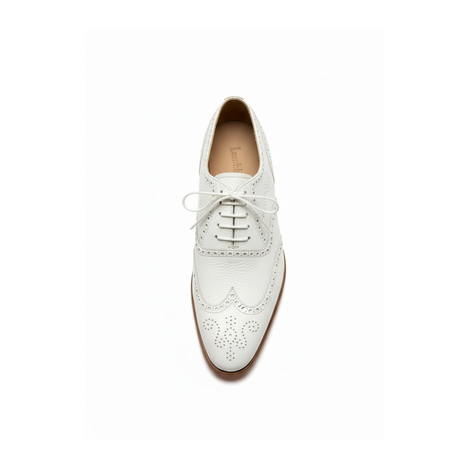 Men's White Leather Wingtip Brogue Dress Shoes - top-down-view