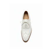 Men's White Leather Wingtip Brogue Dress Shoes - top-down-view