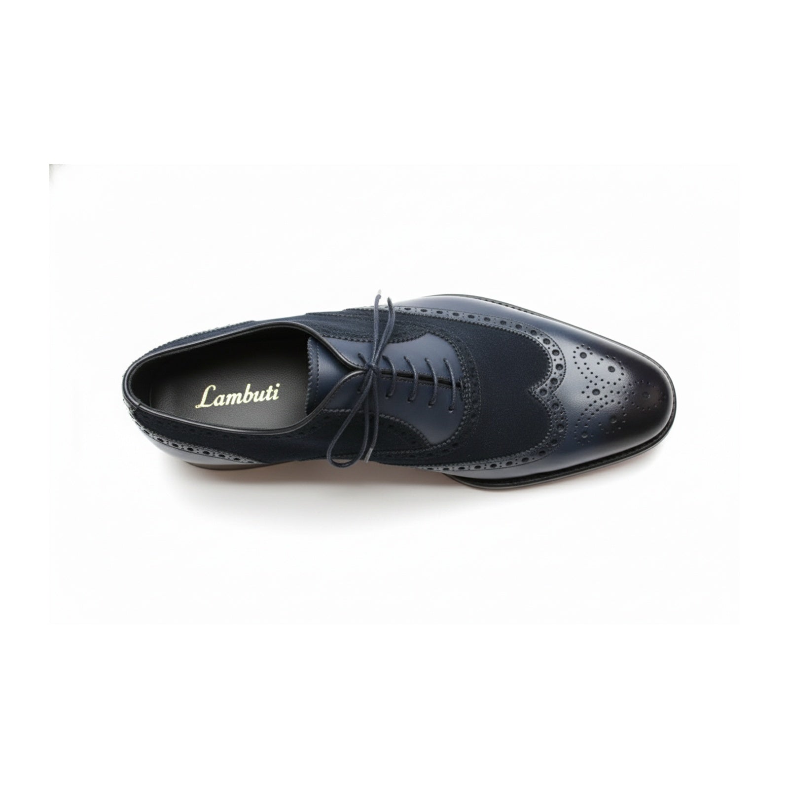 Men's Black Suede & Leather Wingtip Shoes - top-down-view