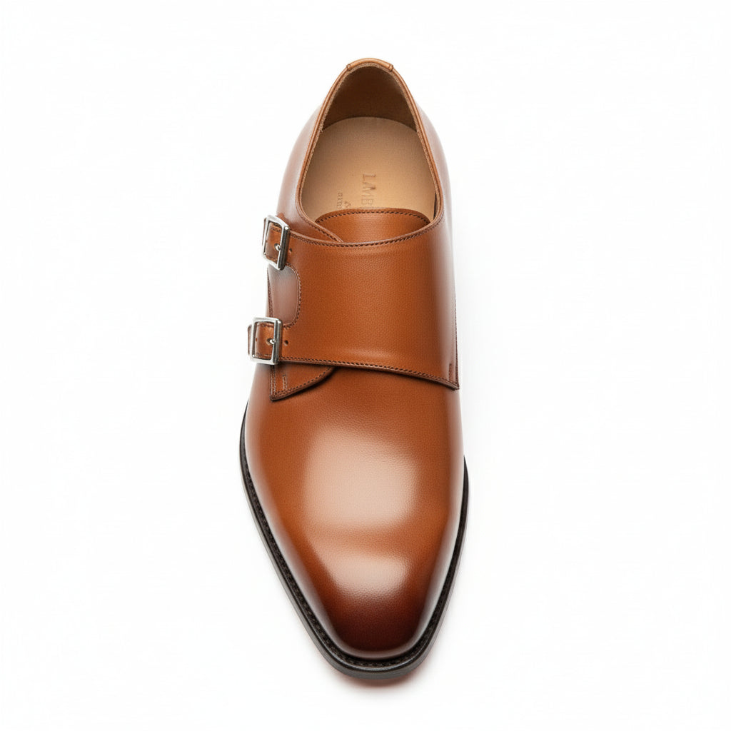 Men's Tan Brown Leather Double Monk Chukka Boots - top-down-view