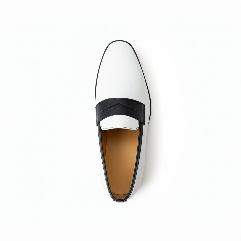 top-down-view - Handmade Men Two Tone Penny Loafer Shoes, Men Spectatorleather Shoes