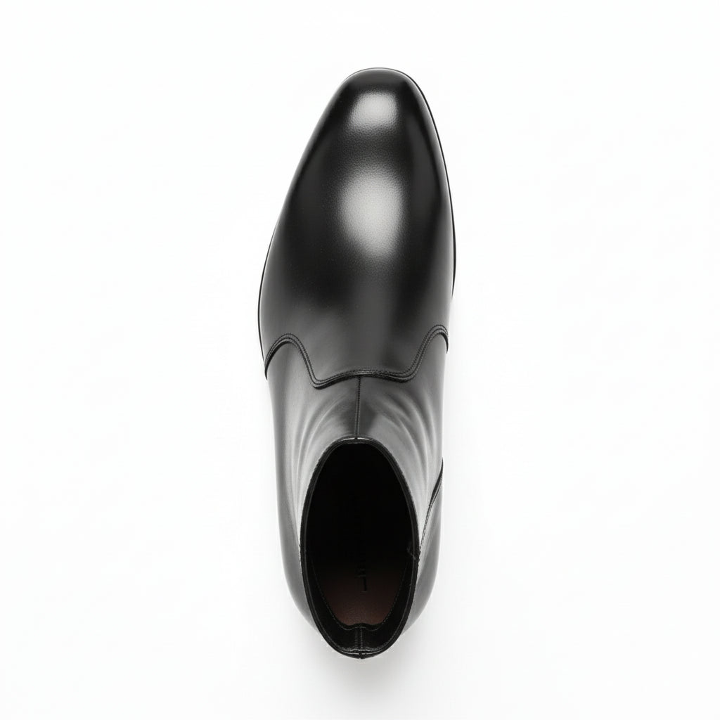 Men's Black Leather High Heel Dress Boots - top-down-view