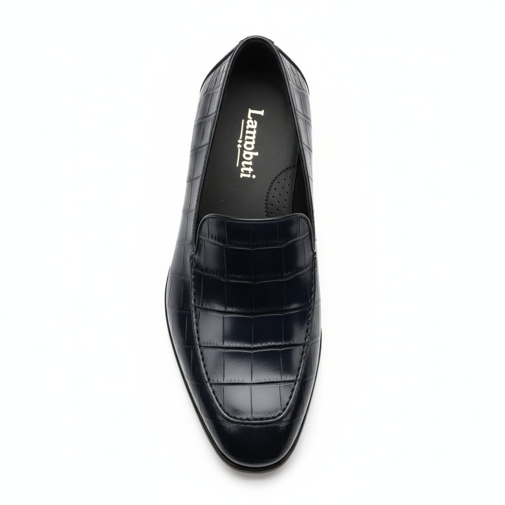 Handmade Mens Blue Alligators Shoes, Men Blue Crocodile Penny Loafer - top-down-view