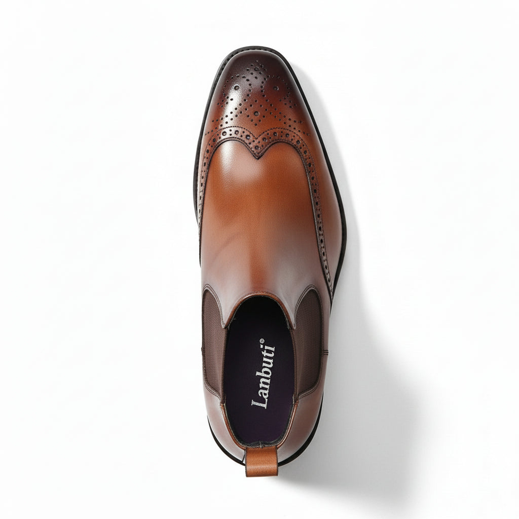 Men's Cow Leather Wingtip Dress Boots - top-down-view