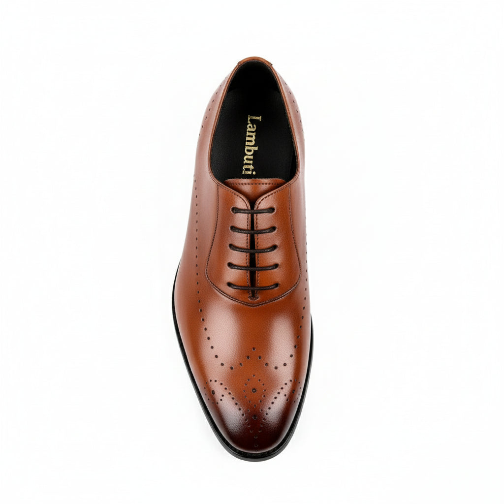 Men's Brown Leather Wingtip Oxford Shoes - top-down-view