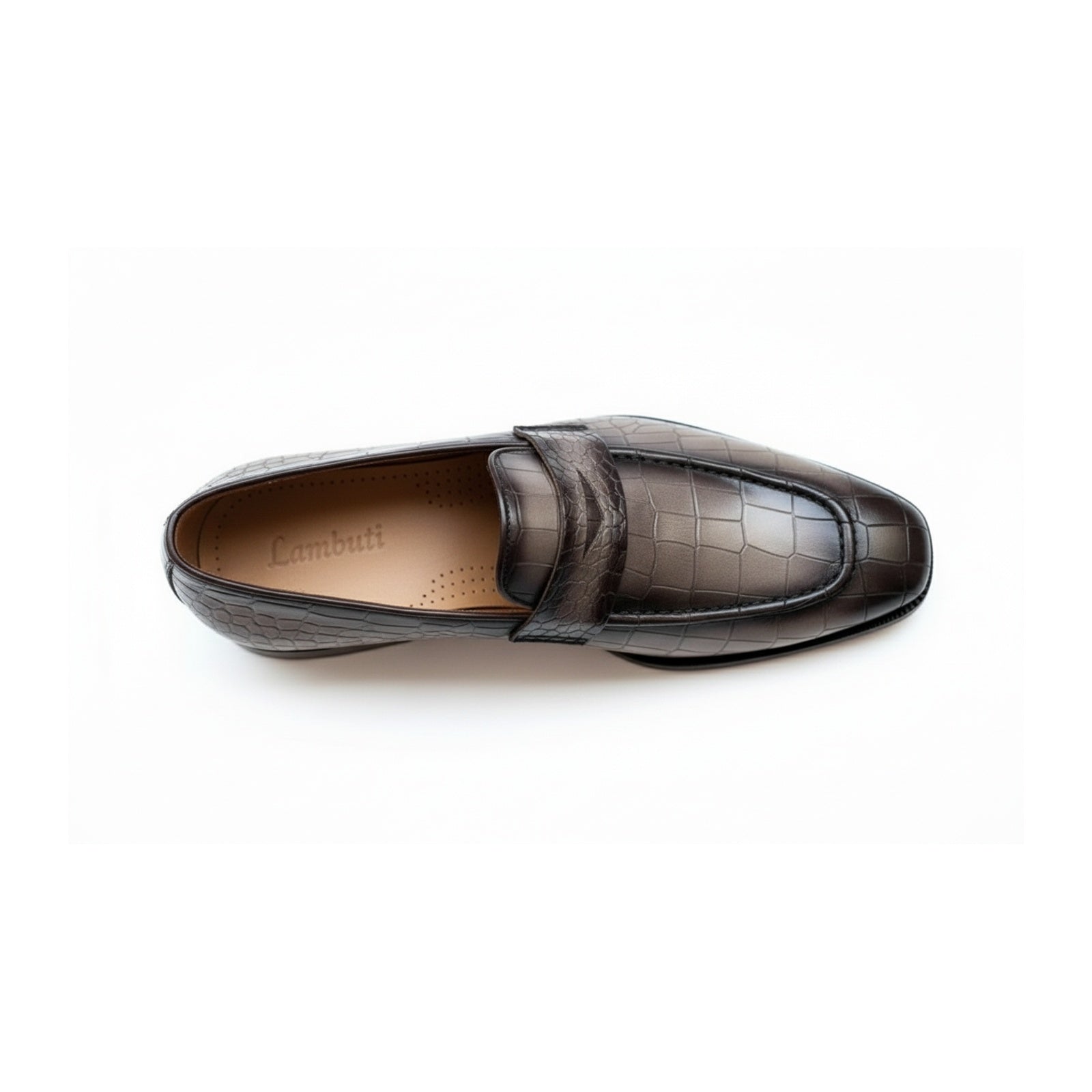 Men's Gray Crocodile Leather Moccasin Dress Shoes - top-down-view