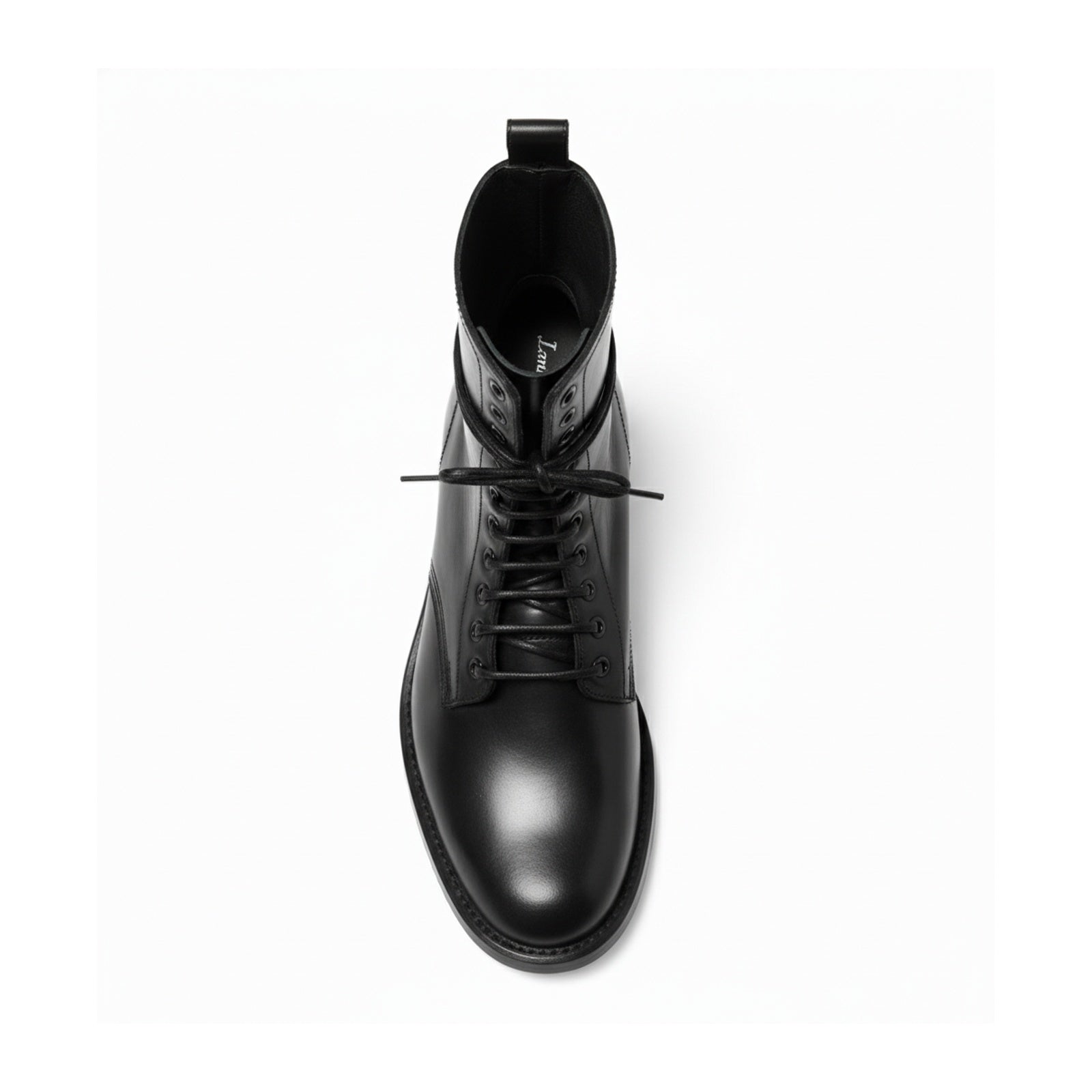 Men's Black Genuine Leather Lace-Up Combat Boots - top