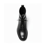 Men's Black Genuine Leather Lace-Up Combat Boots - top