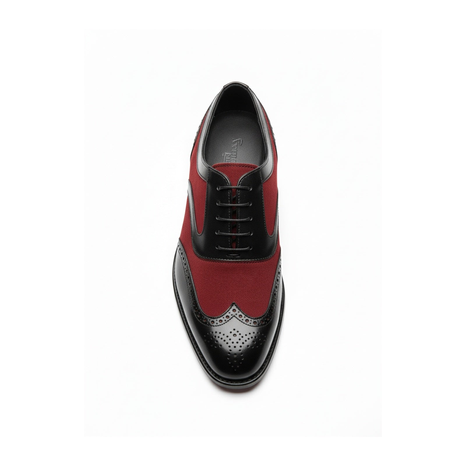Handmade Mens Oxford Wing Tip Suede and Calf Leather Black and Red - top-down-view