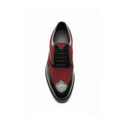 Handmade Mens Oxford Wing Tip Suede and Calf Leather Black and Red - top-down-view