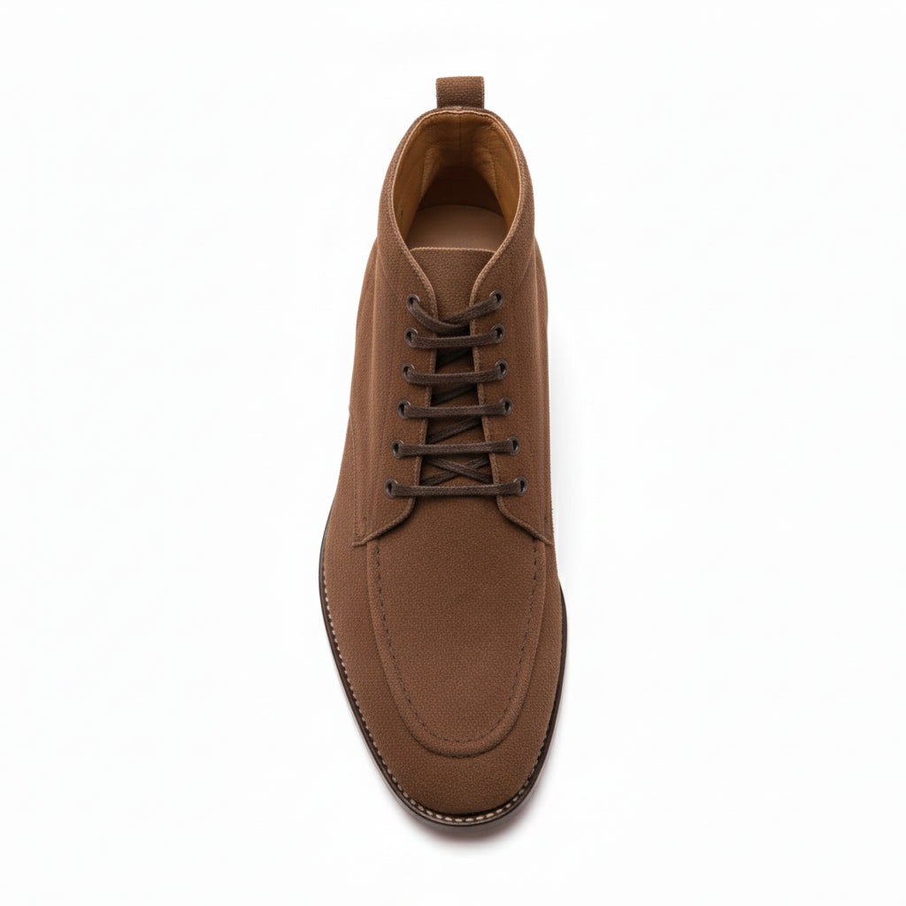 Men's Brown Suede Moc-Toe Lace-Up Boots - top-down-view