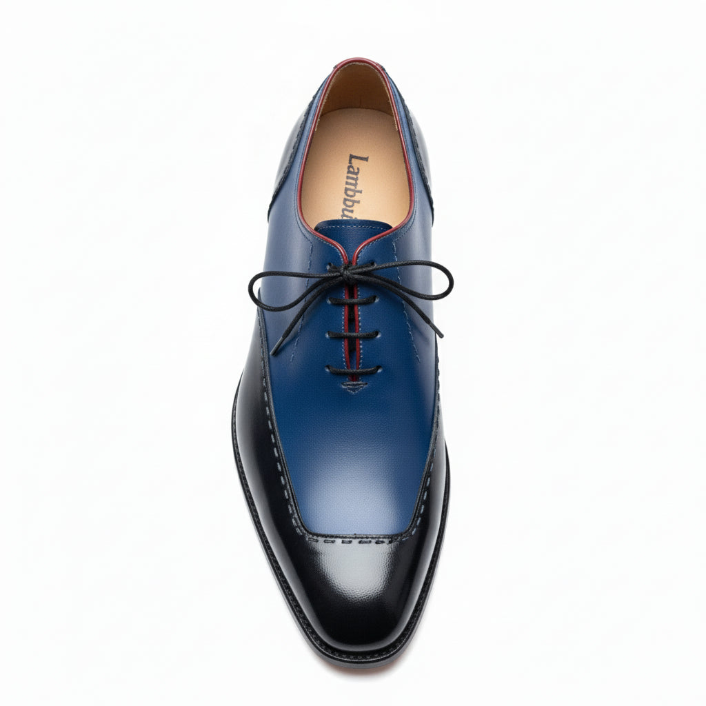 Leather Formal Dress Shoes in Black and Blue - top-down-view