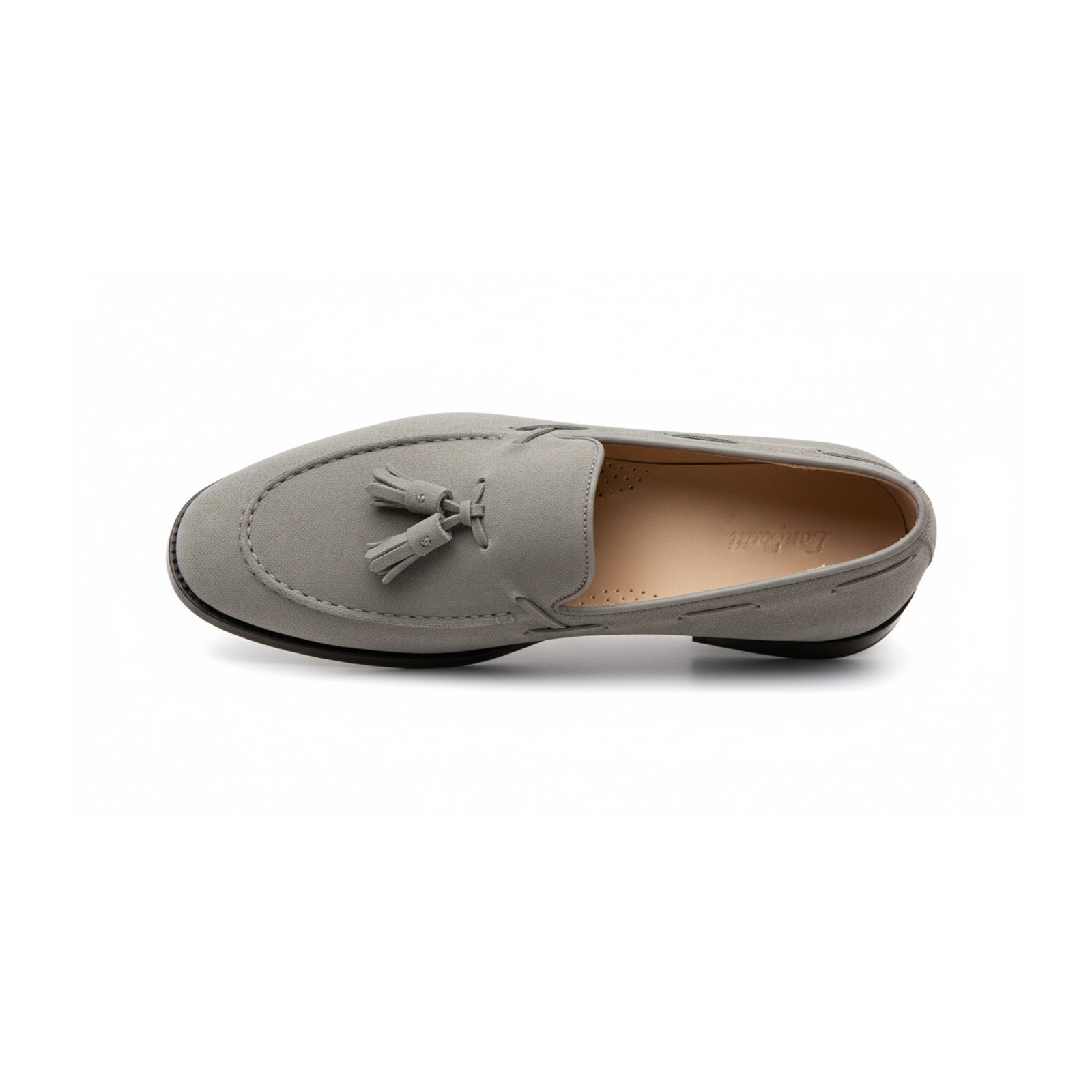 Light Gray Suede Tassel Moccasins - top-down-view
