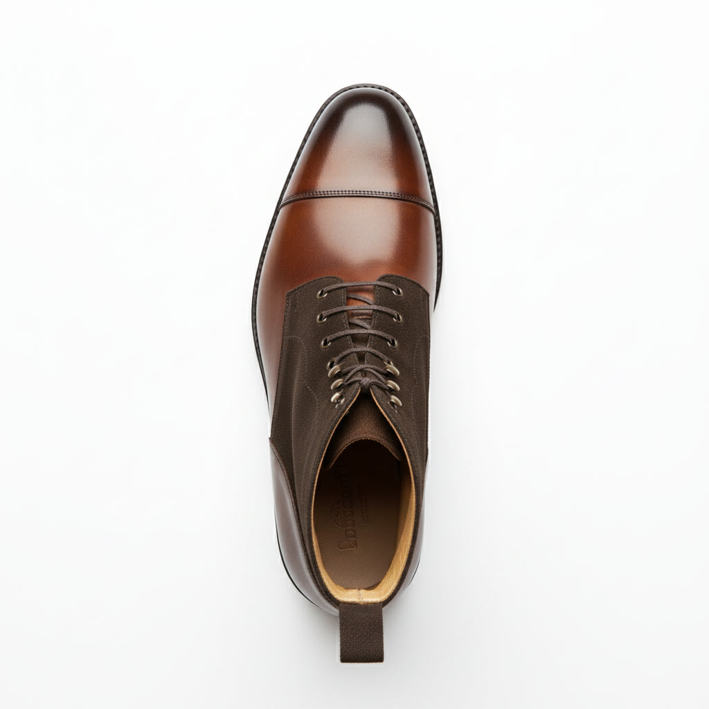 Men Brown Suede and Leather Lace Up Boots, Mens Fashion Leather Boots - top-down-view