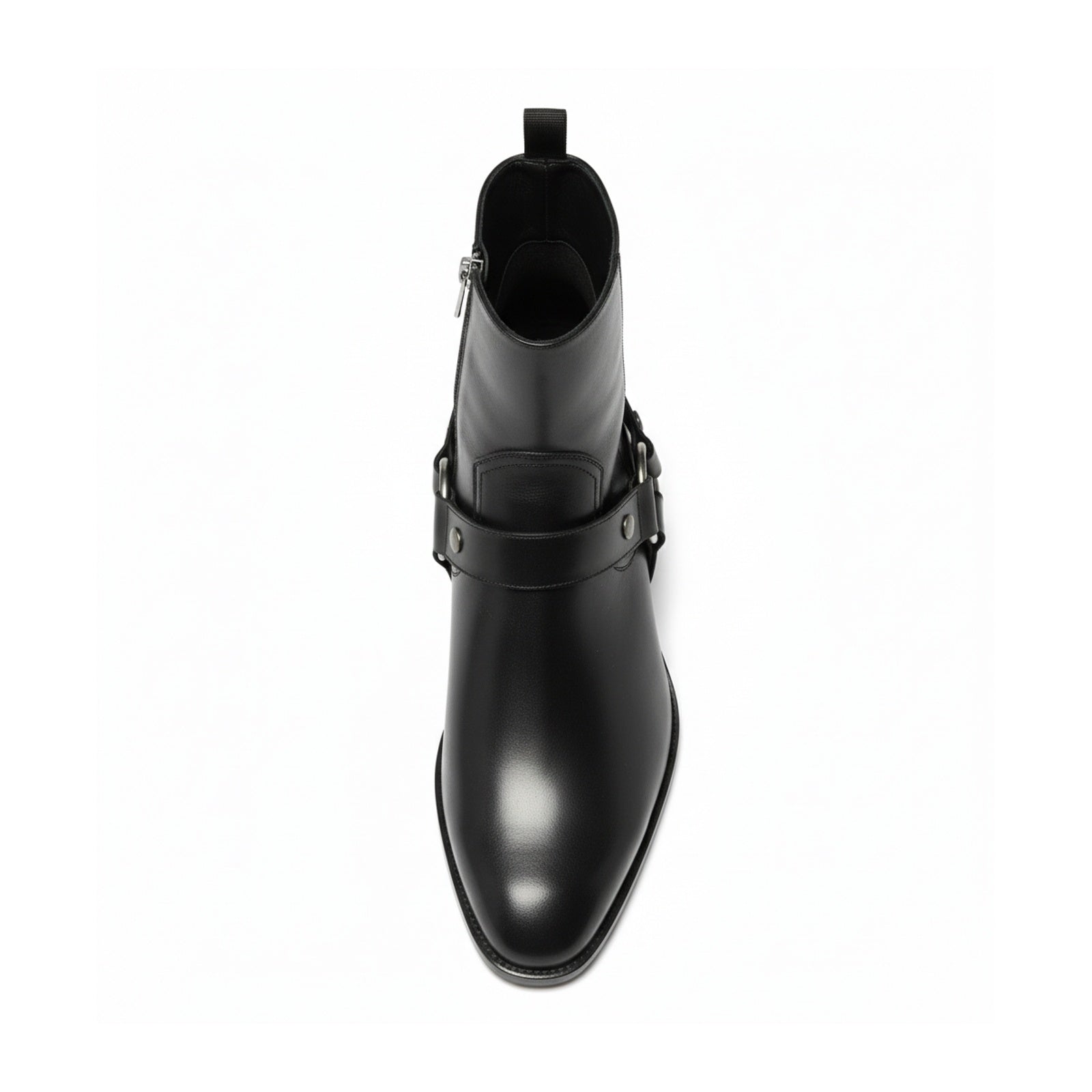 Men Fashion High Ankle Side Zipper Black Boot, Men Genuine Leather Boot - top-down-view