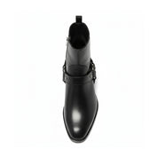 Men Fashion High Ankle Side Zipper Black Boot, Men Genuine Leather Boot - top-down-view