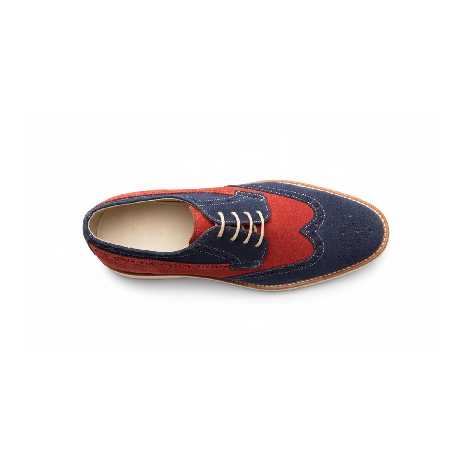 Men Two Tone Suede Leather Shoes, Derby Red and Navy Crepe Sole Shoes - top-down-view