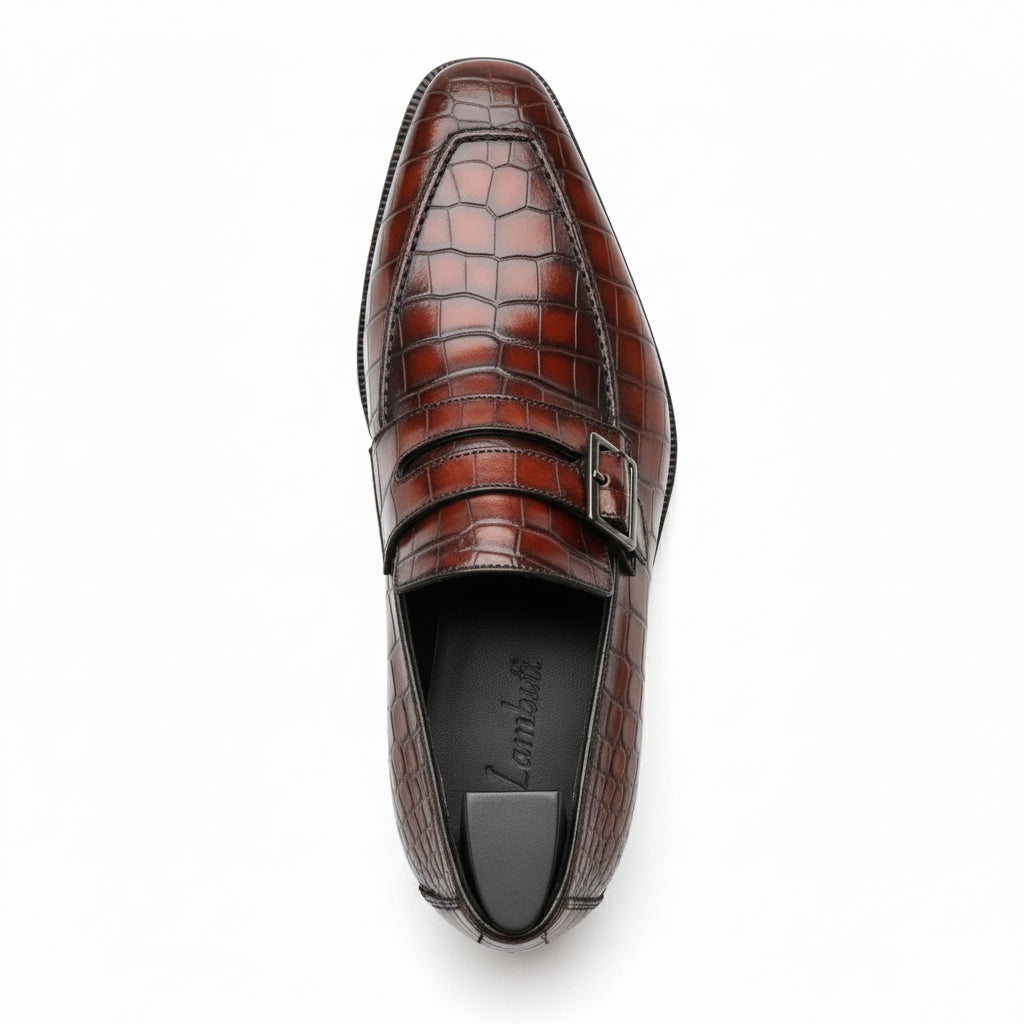 Men's Alligator Embossed Leather Moccasins - top-down-view