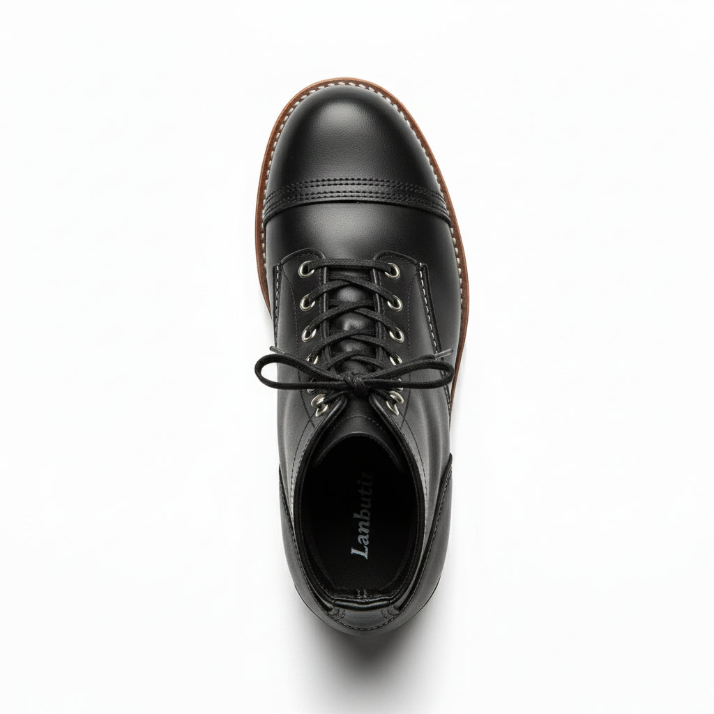 Men's Ankle High Black Leather Casual Boots - top-down-view
