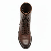 Men's Antique Brown Leather High Ankle Biker Boots - top-down-view
