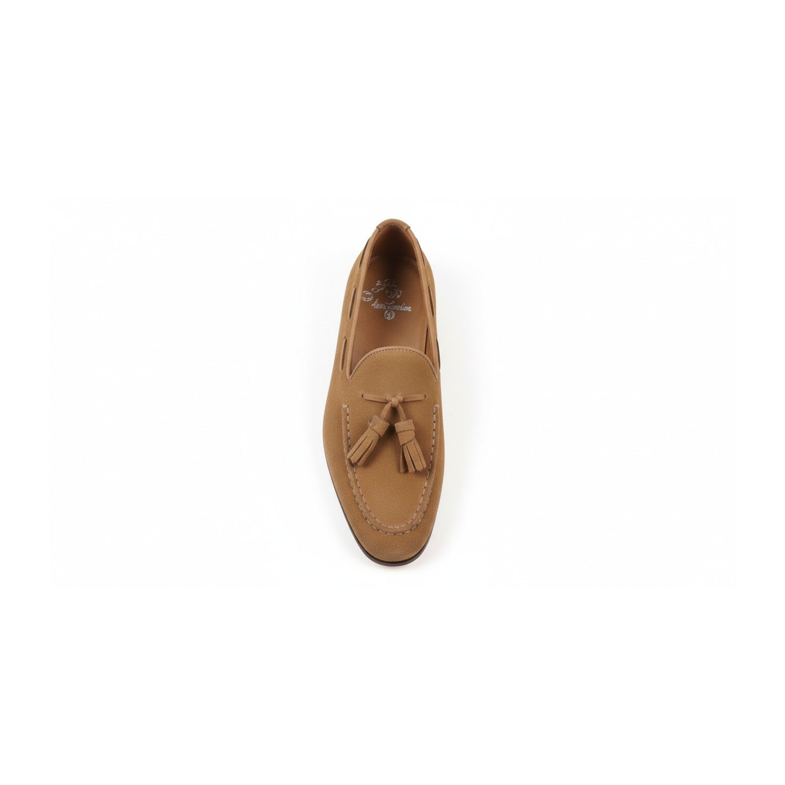 Men's Beige Suede Loafers - top-down-view