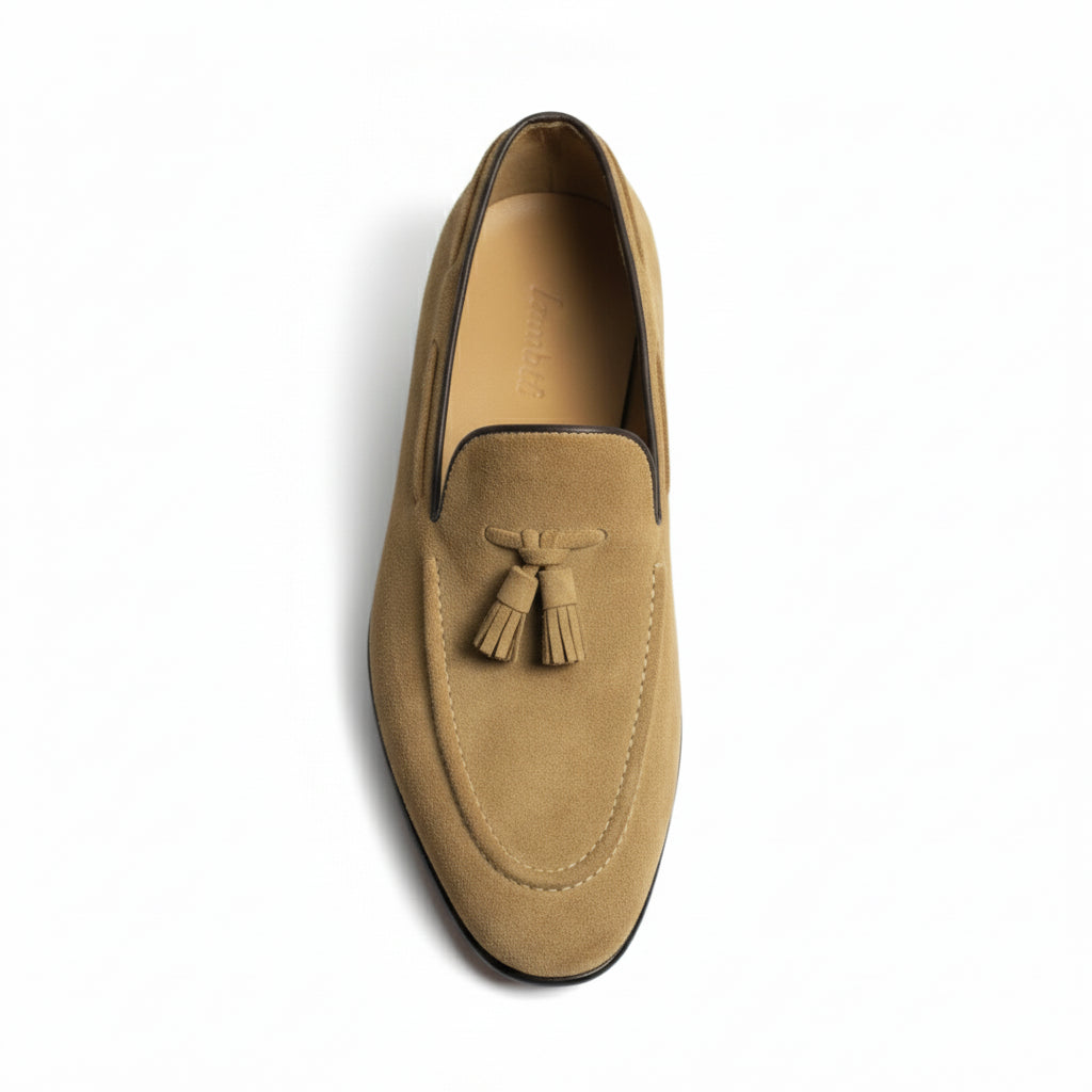 Men's Beige Suede Moccasins - top-down-view
