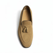 Men's Beige Suede Moccasins - top-down-view