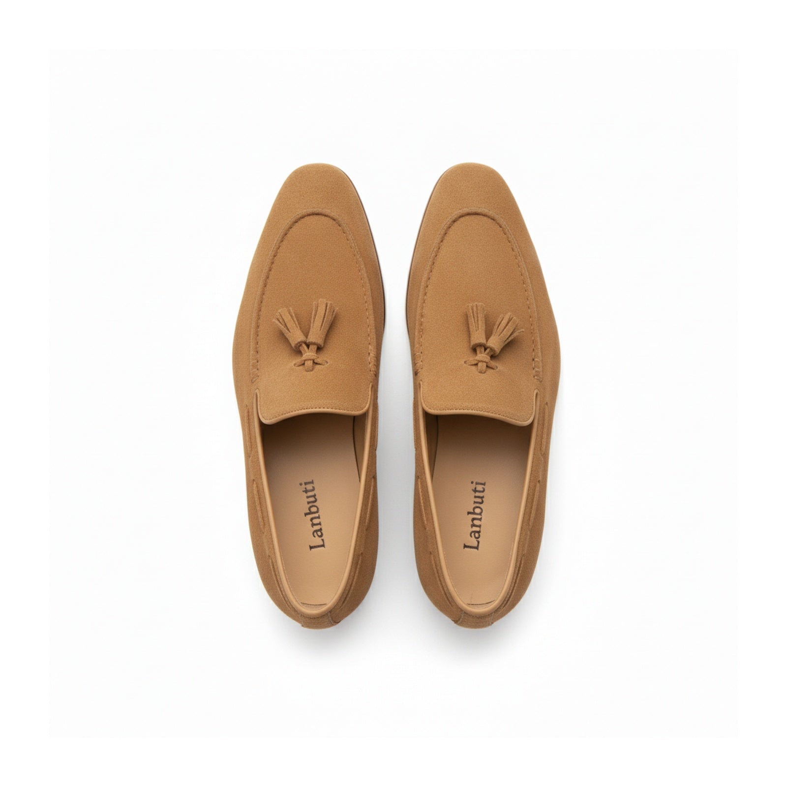 top-down-view - Men's Beige Suede Tassel Loafers