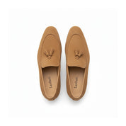 top-down-view - Men's Beige Suede Tassel Loafers