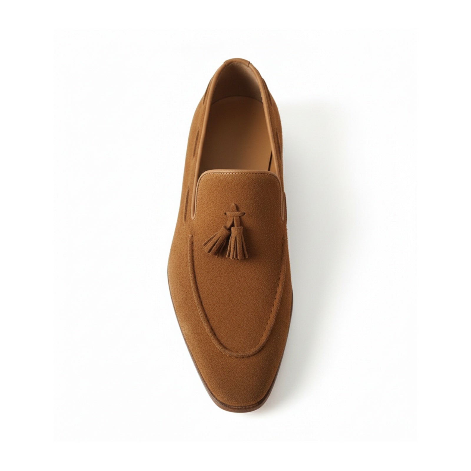 Men's Beige Tassel Moccasin Loafers - top-down-view