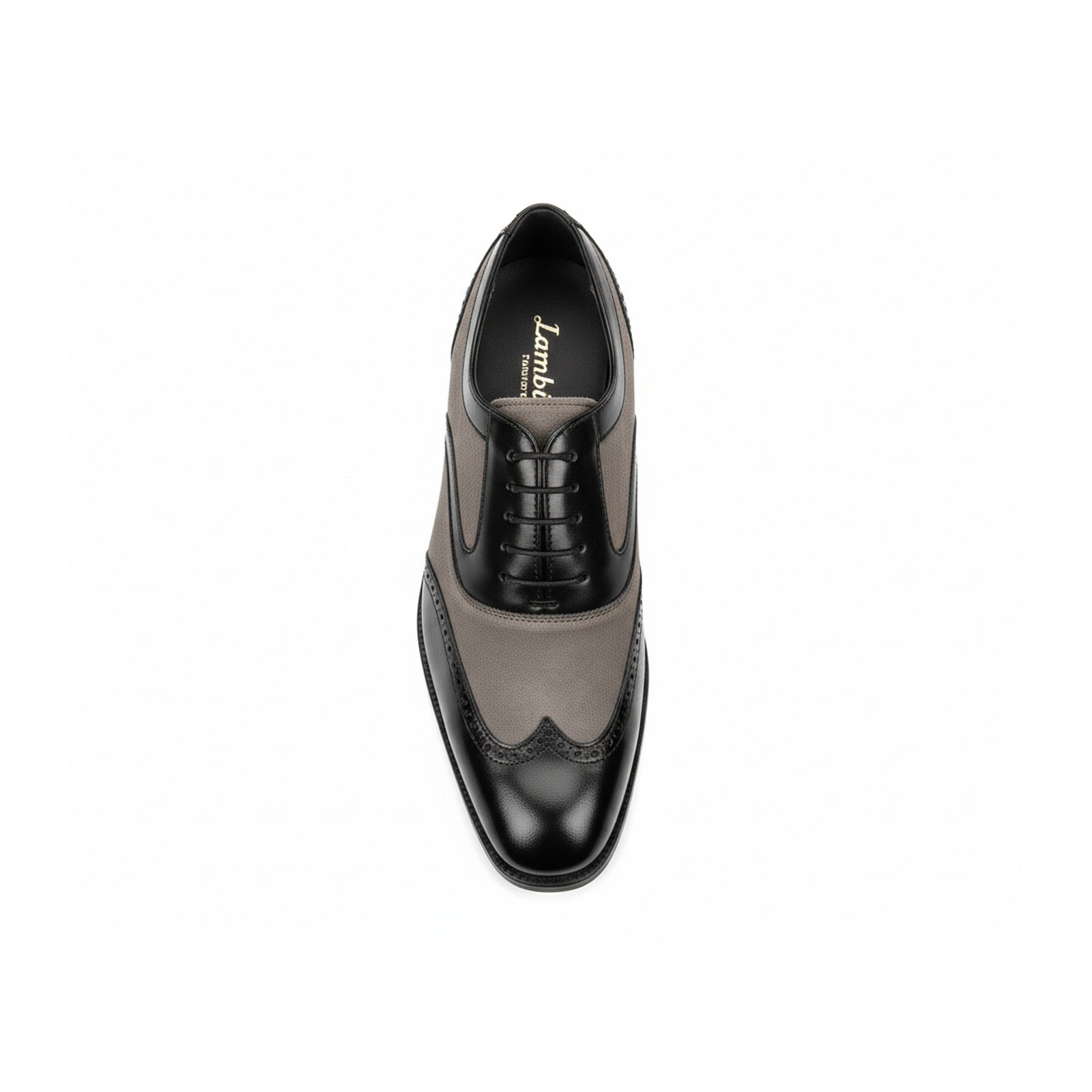 Men's Black and Gray Wingtip Brogue Tuxedo Dress Shoes - top-down-view