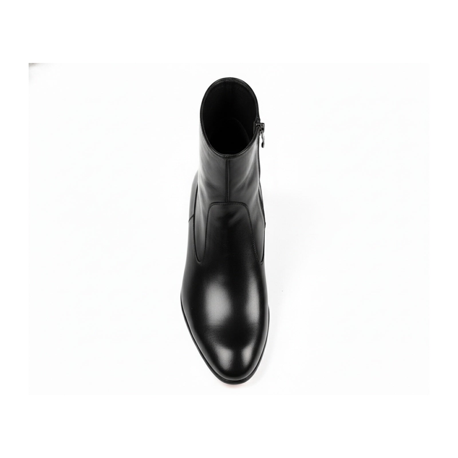 Men's Black Ankle Leather Boots with Side Zipper - top-down-view
