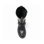Men's Black Biker Leather Boots - top-down-view