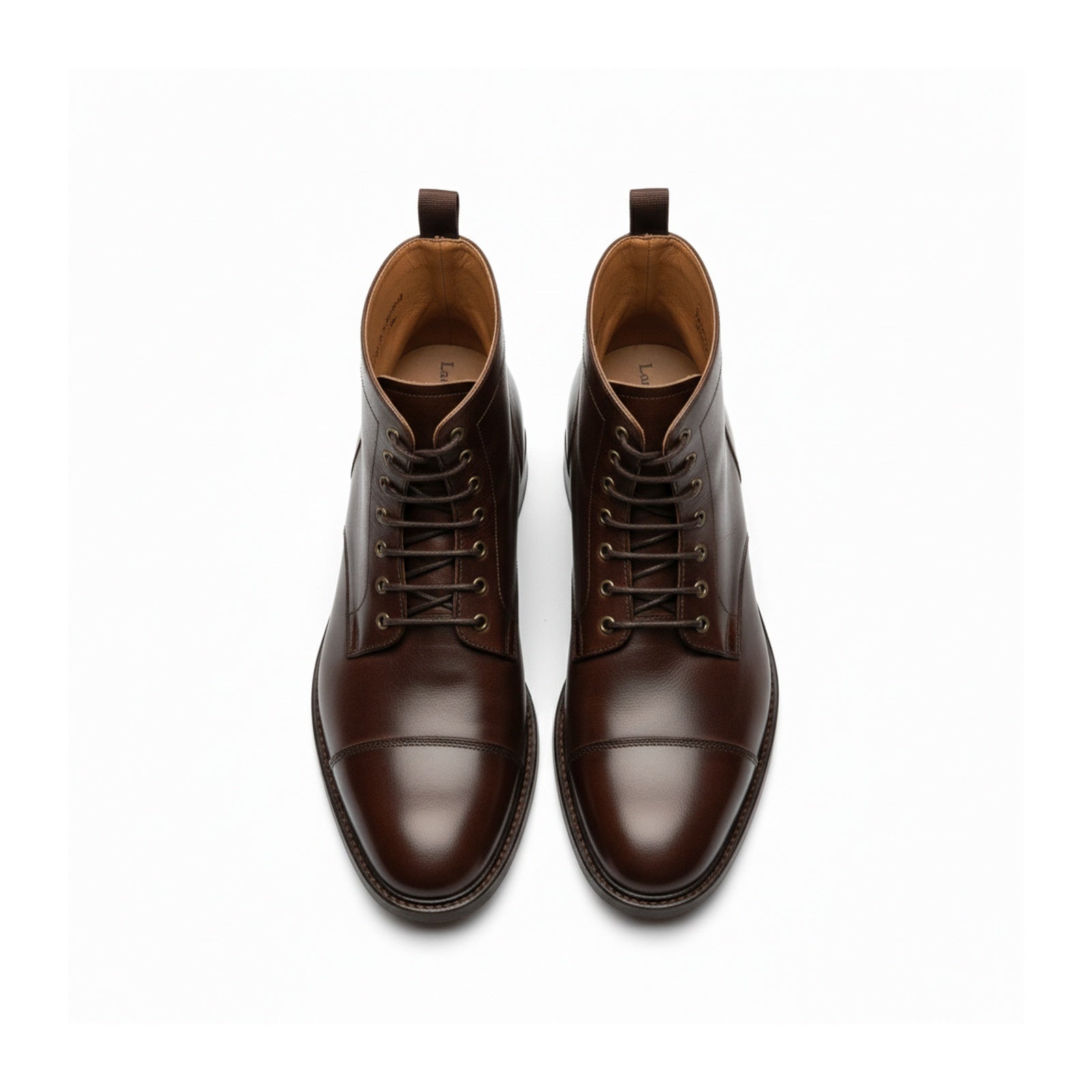 top-down-view - Men's Black Cap-Toe Leather Ankle Boots