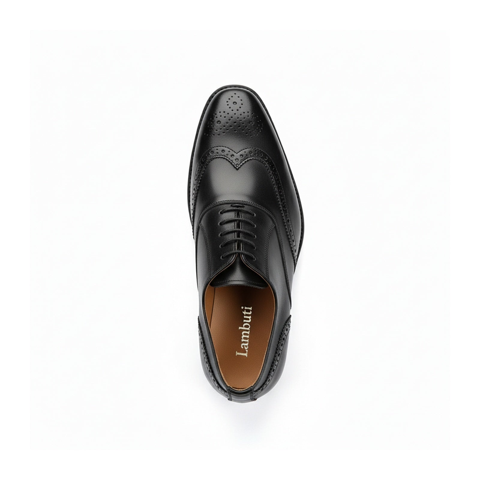 top-down-view - Men's Black Cow Leather Wingtip Brogues Dress Shoes