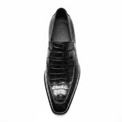 Men's Black Crocodile Embossed Leather Moccasins - top-down-view