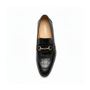 top-down-view - Men's Black Crocodile Leather Moccasin Loafers