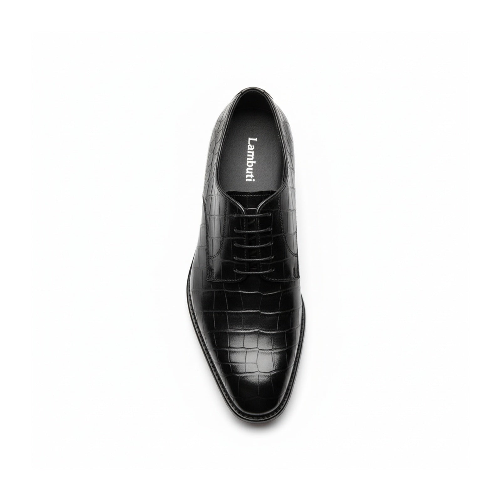 top-down-view - Men's Black Crocodile Patterned Leather Oxfords