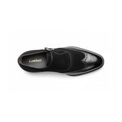 Men's Black Double-Buckle Monk Strap Leather and Suede Shoes - top-down-view