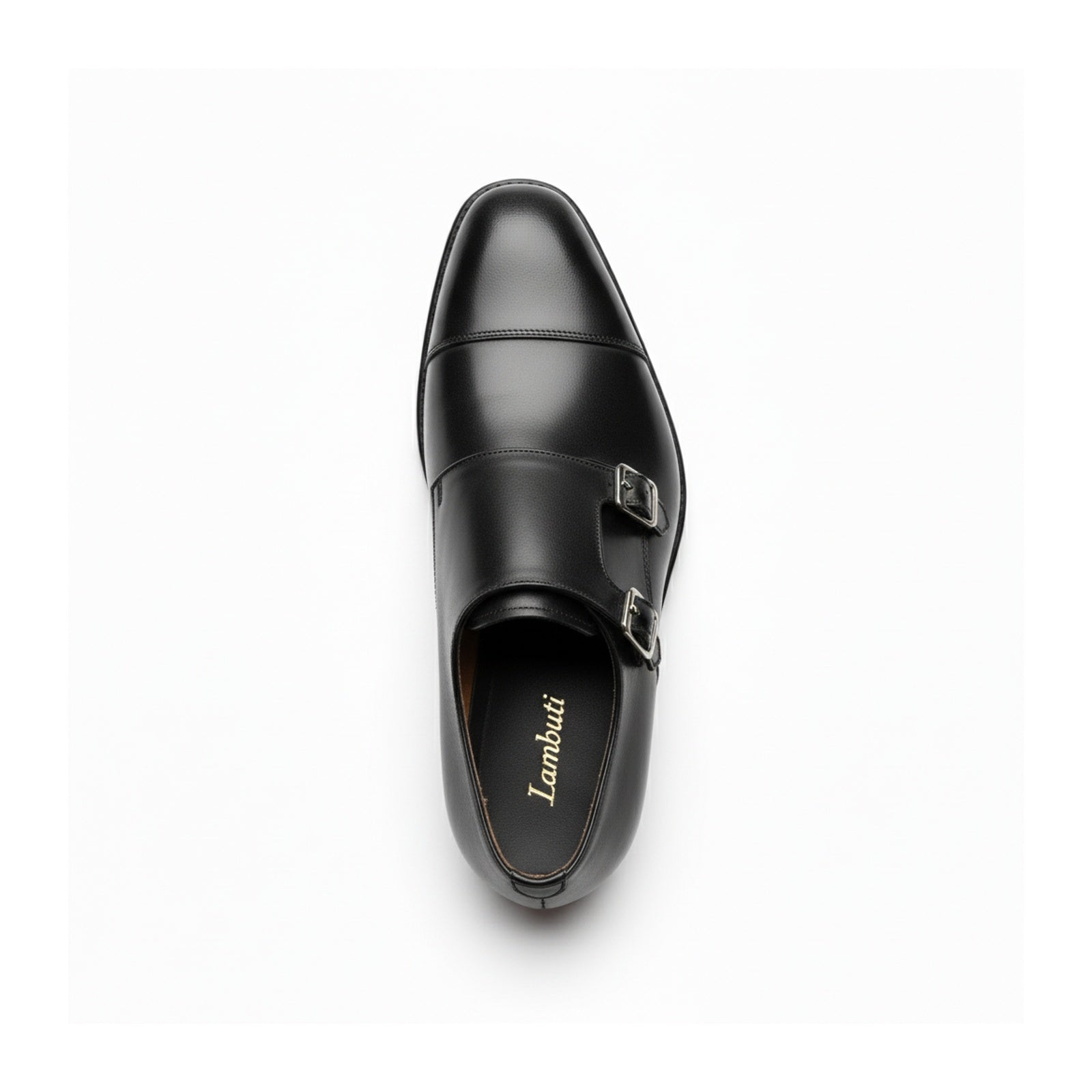 top-down-view - Men's Black Double Monk Leather Dress Shoes