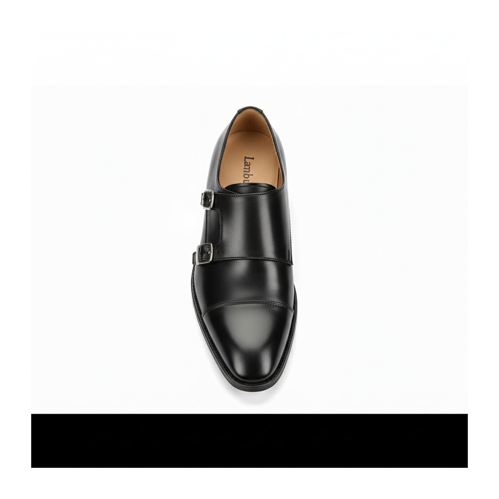 top-down-view - Men's Black Double Monk Strap Leather Shoes