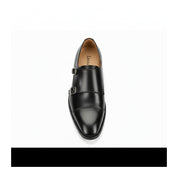 top-down-view - Men's Black Double Monk Strap Leather Shoes