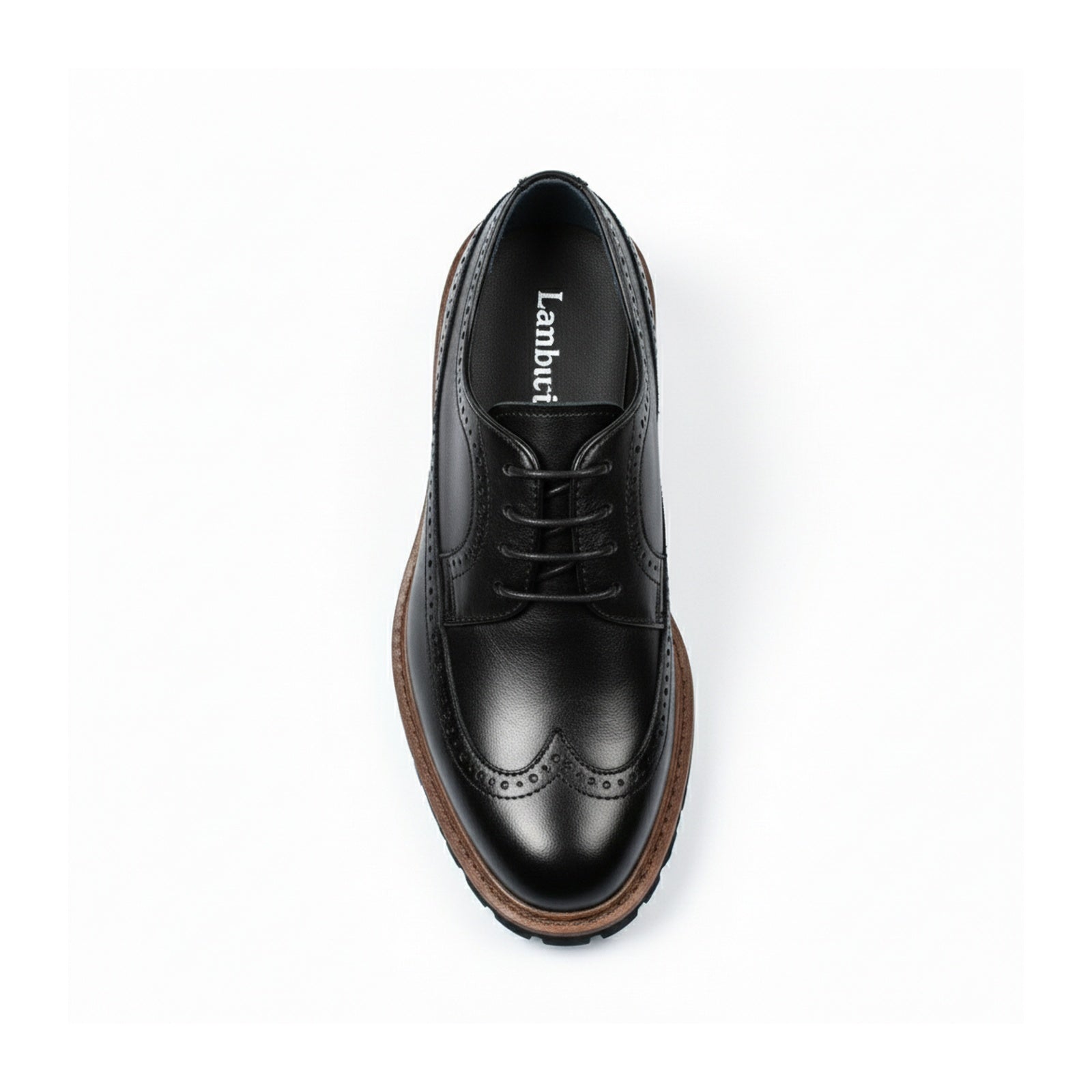 top-down-view - Men's Black Genuine Leather Brogue Dress Shoes