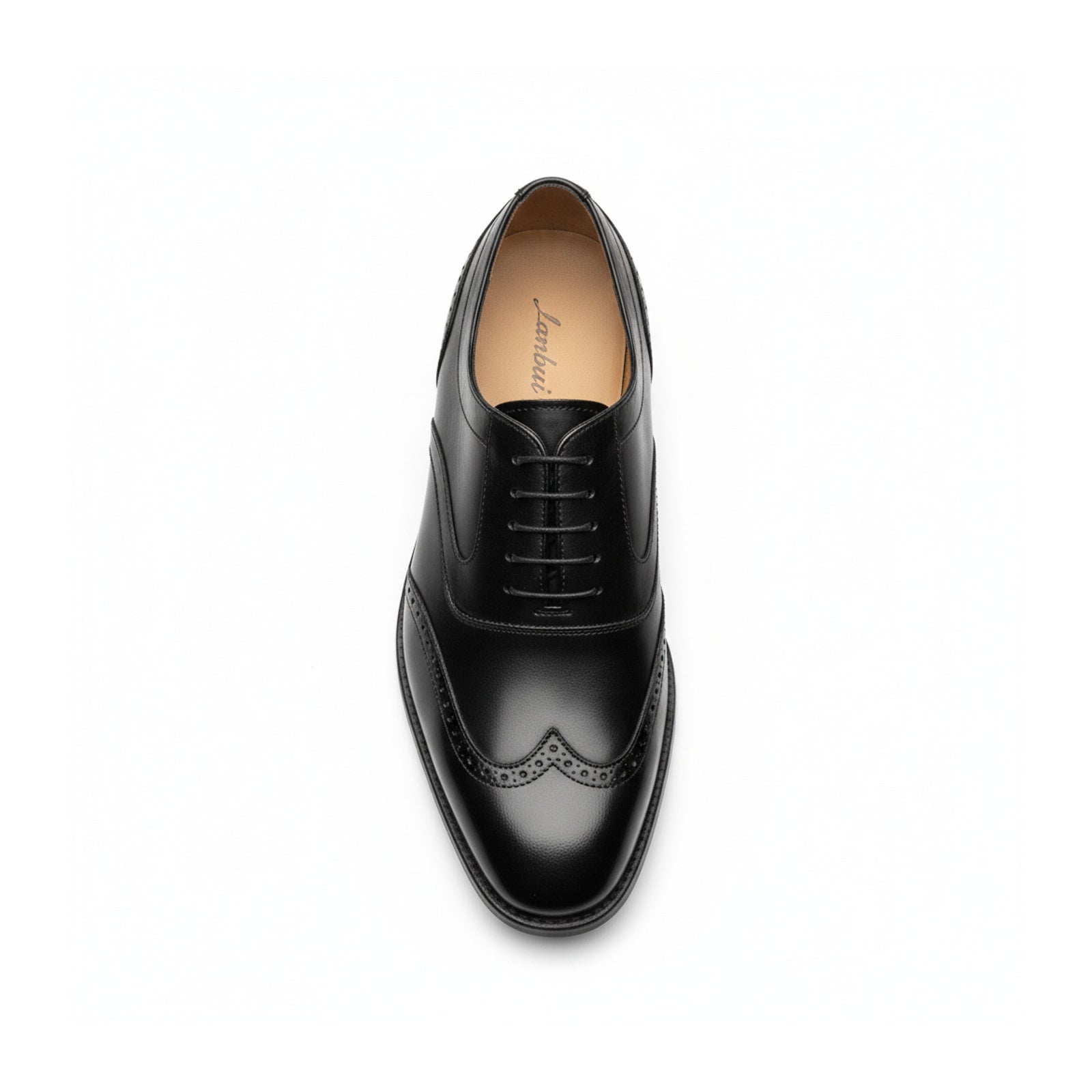 top-down-view - Men's Black & Gray Leather Wingtip Formal Shoes
