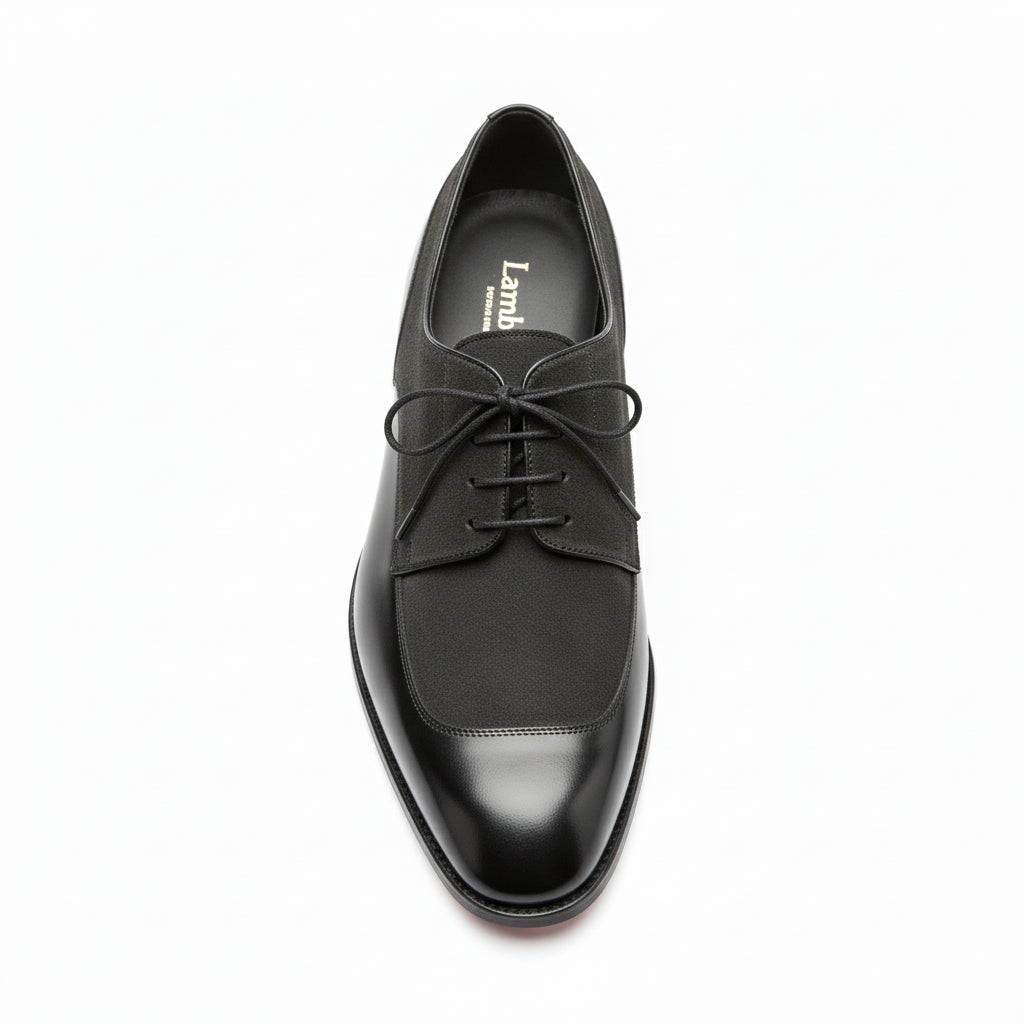 Men's Black Gray Moccasin Business Shoes, Real Leather Suede - top-down-view