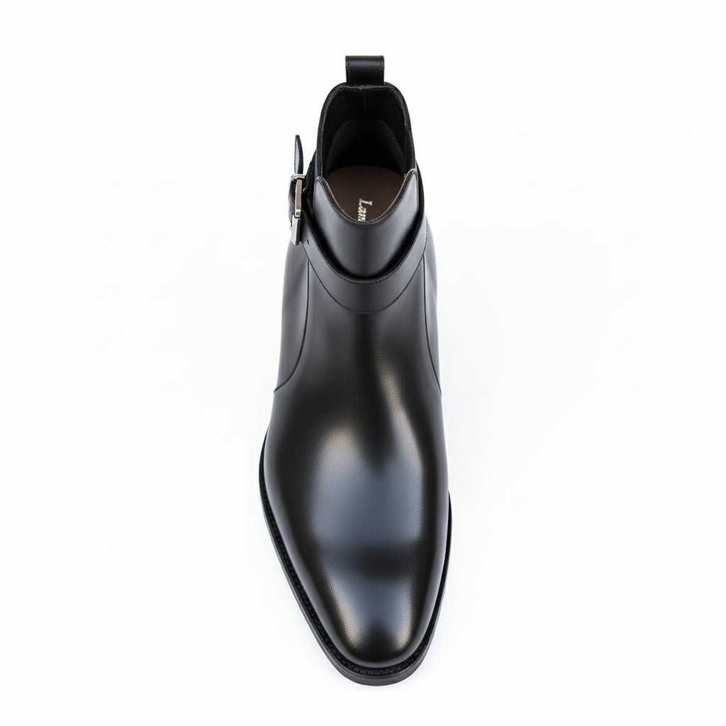 Men's Black High Ankle Leather Boots - top-down-view